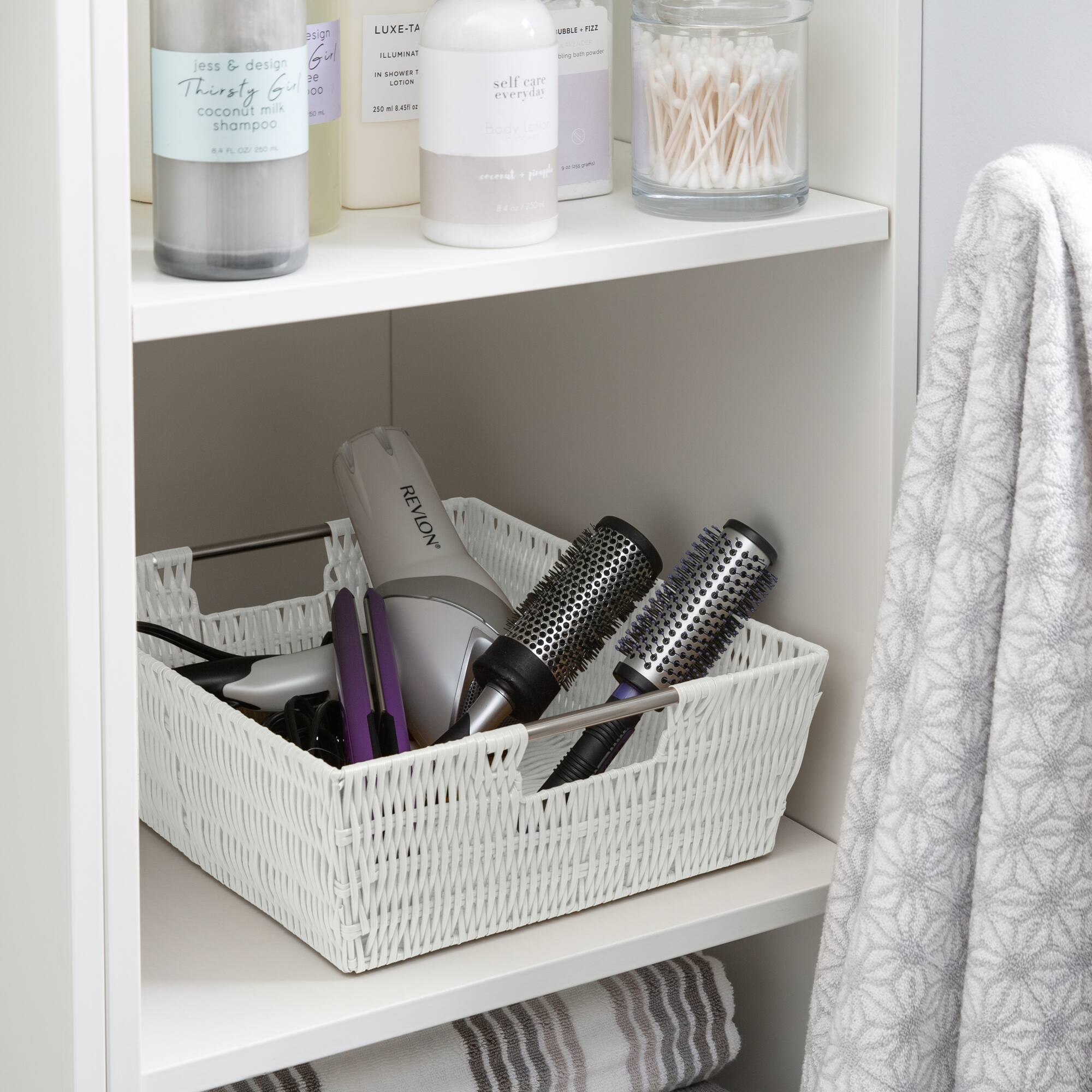 Simplify Shelf Storage Rattan Tote Basket